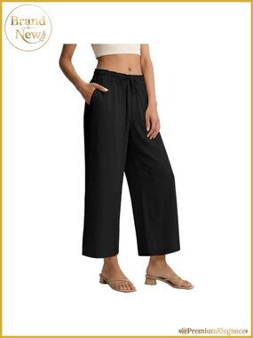 Women's Wide Leg Palazzo Pants High Waisted Flowy Elastic Waist Drawstring